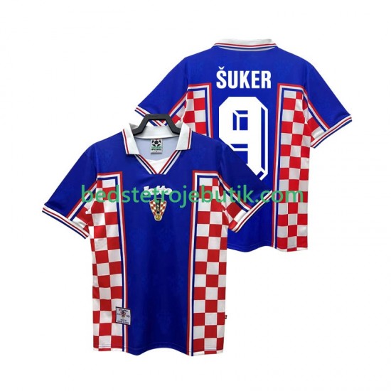 Kroatien SUKER 9 Retro Mænd Udebane Fodboldtrøje 1998 Kortærmet