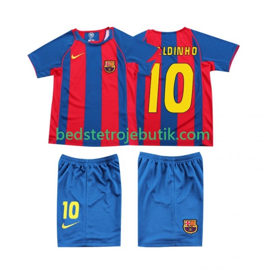 FC Barcelona RONALDINHO 10 Retro Børn Hjemmebane Fodboldtrøje 2004 Kortærmet