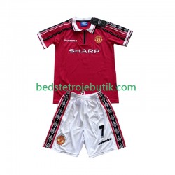 Manchester United Beckham 7 Retro Børn Hjemmebane Fodboldtrøje 1999 1998 Kortærmet