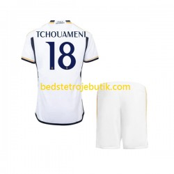 Real Madrid TCHOUAMENI 18 Børn Hjemmebane Fodboldtrøje 2023-2024 Kortærmet