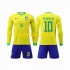 Brasilien Neymar Jr 10 Børn Hjemmebane Fodboldtrøje World Cup 2022 Langærmet