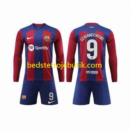 FC Barcelona LEWANDOWSKI 9 Børn Hjemmebane Fodboldtrøje 2023-2024 Langærmet
