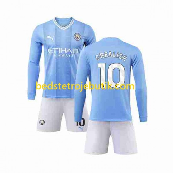 Manchester City Grealish 10 Børn Hjemmebane Fodboldtrøje 2023-2024 Langærmet