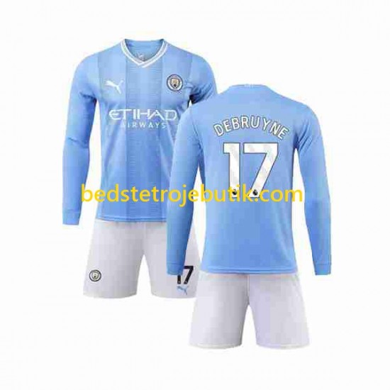 Manchester City Kevin De Bruyne 17 Børn Hjemmebane Fodboldtrøje 2023-2024 Langærmet