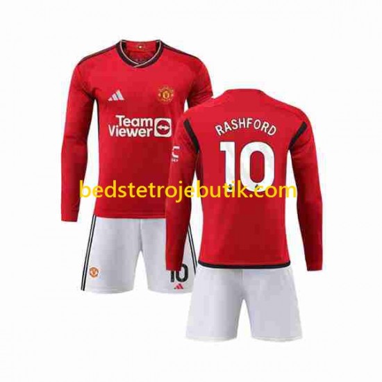 Manchester United Marcus Rashford 10 Børn Hjemmebane Fodboldtrøje 2023-2024 Langærmet