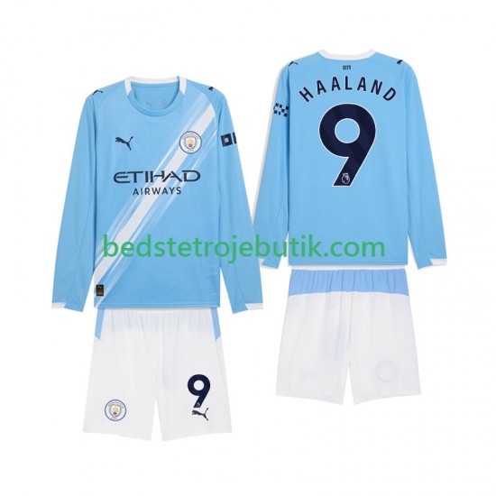 Manchester City Erling Haaland 9 Børn Hjemmebane Fodboldtrøje 2025-2026 Langærmet
