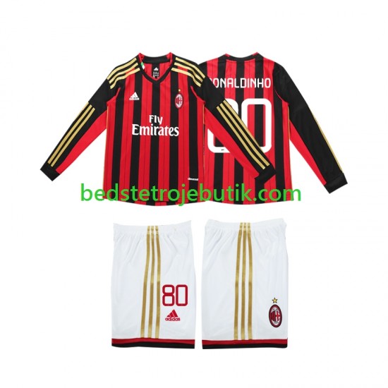 AC Milan RONALDINHO 80 2013 2014 Retro Børn Hjemmebane Fodboldtrøje Langærmet