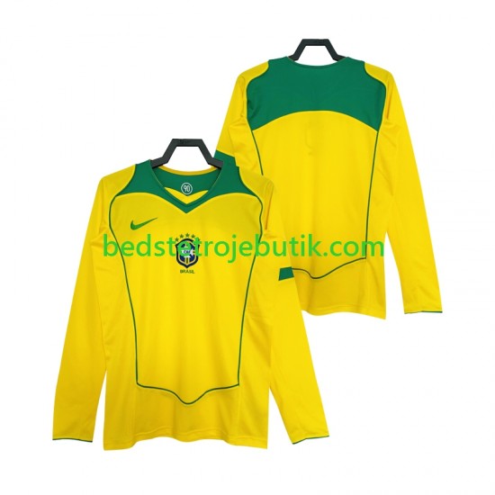 Brasilien Retro Mænd Hjemmebane Fodboldtrøje 2004 Langærmet