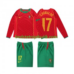 Portugal Cristiano Ronaldo 17 Retro Børn Hjemmebane Fodboldtrøje 2004 Langærmet