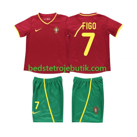 Portugal FIGO 7 Retro Børn Hjemmebane Fodboldtrøje 2002 Kortærmet