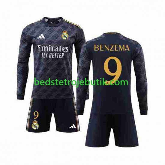 Real Madrid Benzema 9 Børn Udebane Fodboldtrøje 2023-2024 Langærmet