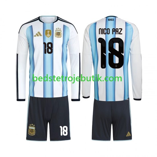 Argentina Nico Paz 18 Børn Hjemmebane Fodboldtrøje World Cup 2026 Langærmet