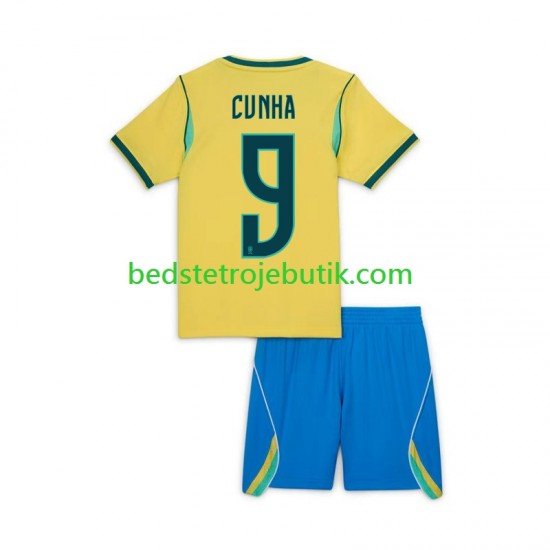 Brasilien Matheus Cunha 9 Chidlren Hjemmebane Fodboldtrøje World Cup 2026 Kortærmet