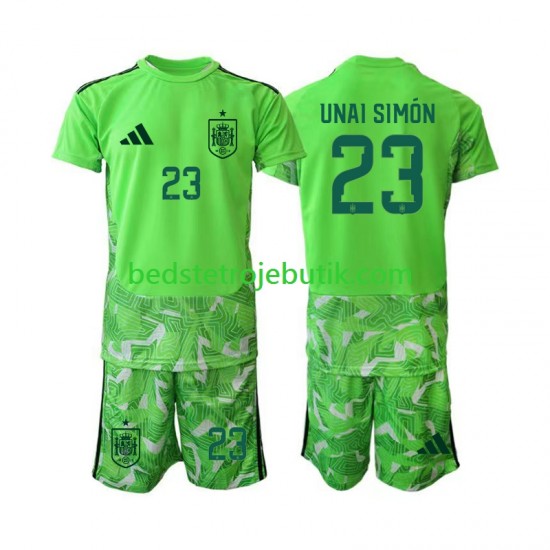 Spanien Unai Simon 23 6th Green color Målmand Børn Fodboldtrøje World Cup 2026 Kortærmet