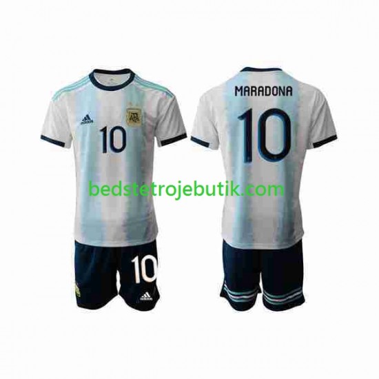 Argentina Maradona 10 2019-2020 Børn Hjemmebane Fodboldtrøje Kortærmet