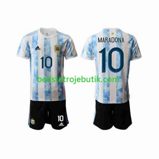 Argentina Maradona 10 2020-2021 Børn Hjemmebane Fodboldtrøje Kortærmet