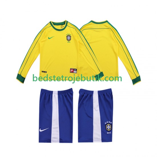Brasilien Retro Børn Hjemmebane Fodboldtrøje 1998 Langærmet