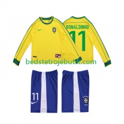 Brasilien RONALDINHO 11 Retro Børn Hjemmebane Fodboldtrøje 1998 Langærmet
