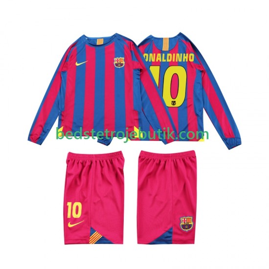 FC Barcelona RONALDINHO 10 2005 Retro Børn Hjemmebane Fodboldtrøje 2006 Langærmet