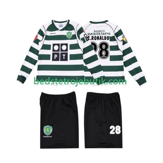 Sporting CP Cristiano Ronaldo 28 2001 2003 Retro Børn Hjemmebane Fodboldtrøje Langærmet