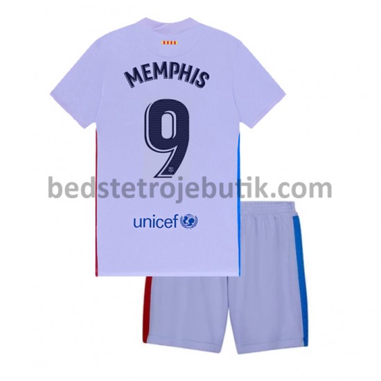 FC Barcelona Memphis Depay 9 Børn Udebane Fodboldtrøje 2021-2022 Kortærmet