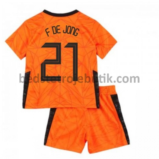Holland Frenkie de Jong 21 Børn Hjemmebane Fodboldtrøje Euro 2020 Kortærmet