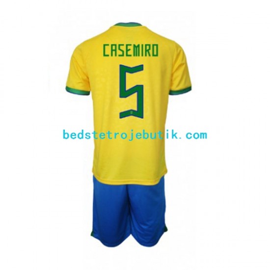 Brasilien Casemiro 5 Børn Hjemmebane Fodboldtrøje World Cup 2022 Kortærmet