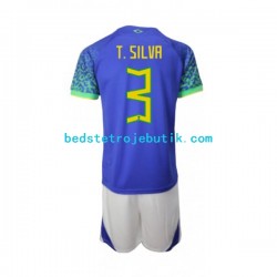 Brasilien Thiago Silva 3 Børn Udebane Fodboldtrøje World Cup 2022 Kortærmet