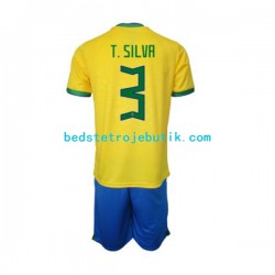 Brasilien Thiago Silva 3 Børn Hjemmebane Fodboldtrøje World Cup 2022 Kortærmet