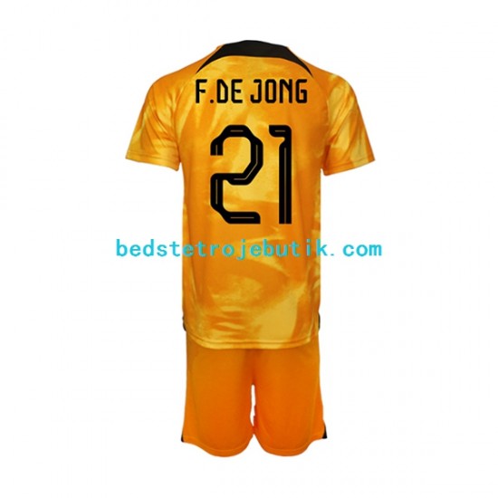 Holland Frenkie de Jong 21 Børn Hjemmebane Fodboldtrøje World Cup 2022 Kortærmet